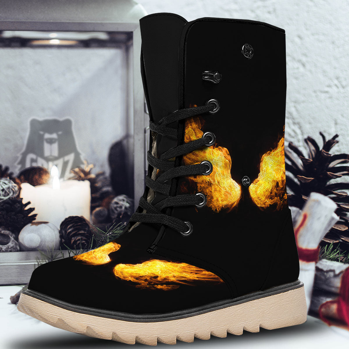 Wings Flame Print Snow Boots-grizzshop