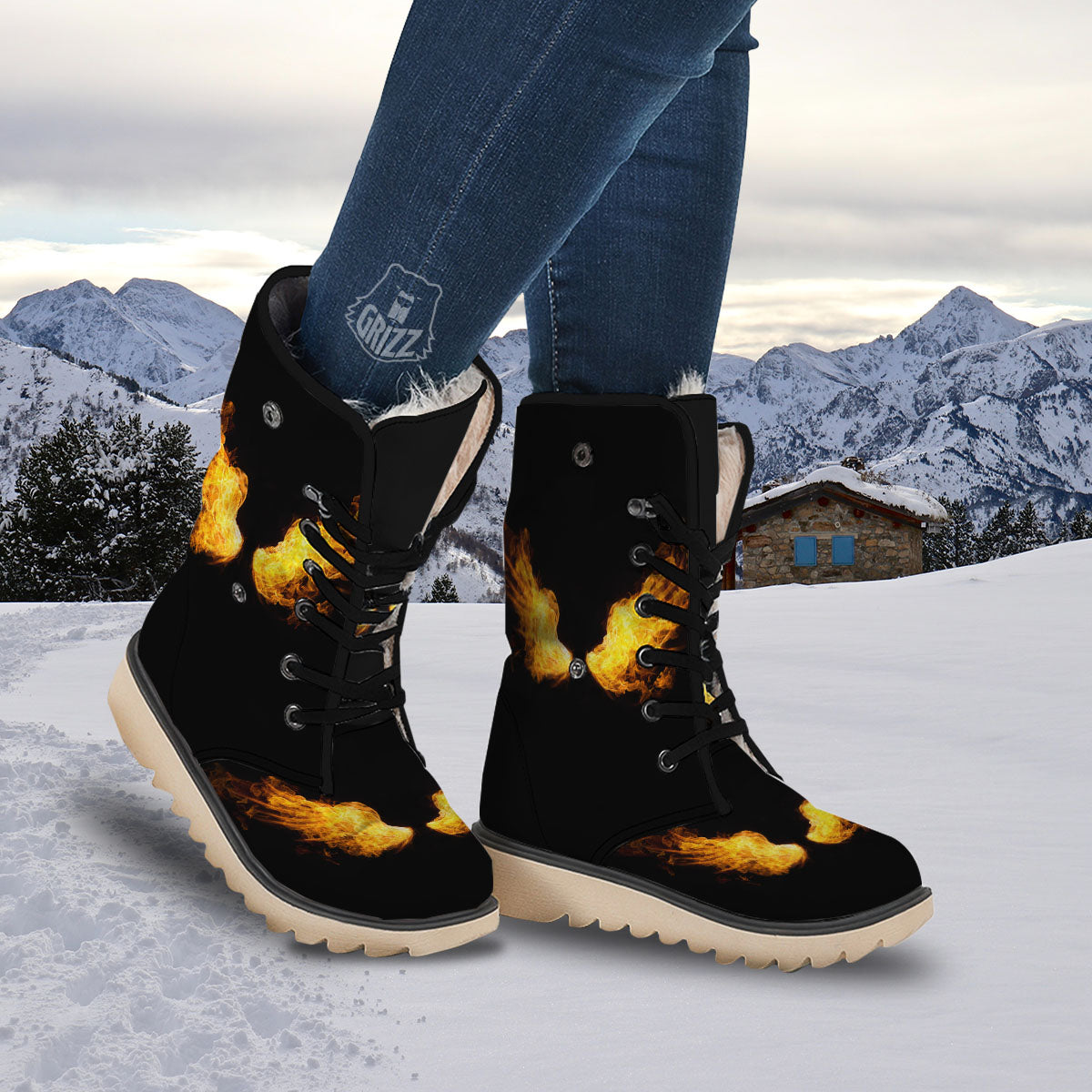 Wings Flame Print Snow Boots-grizzshop