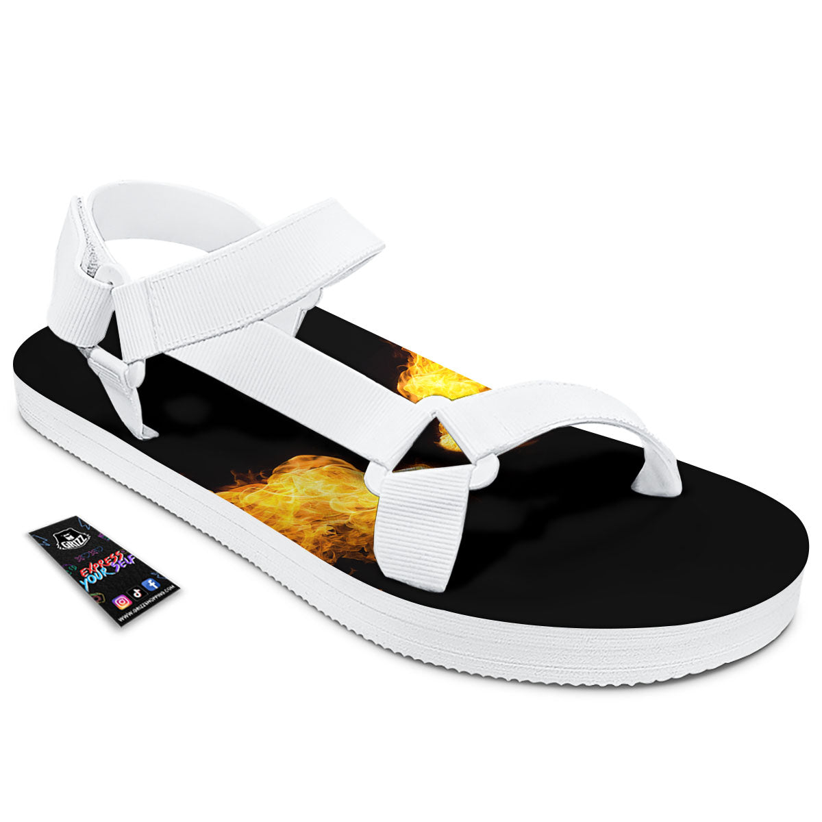 Wings Flame Print White Open Toe Sandals-grizzshop