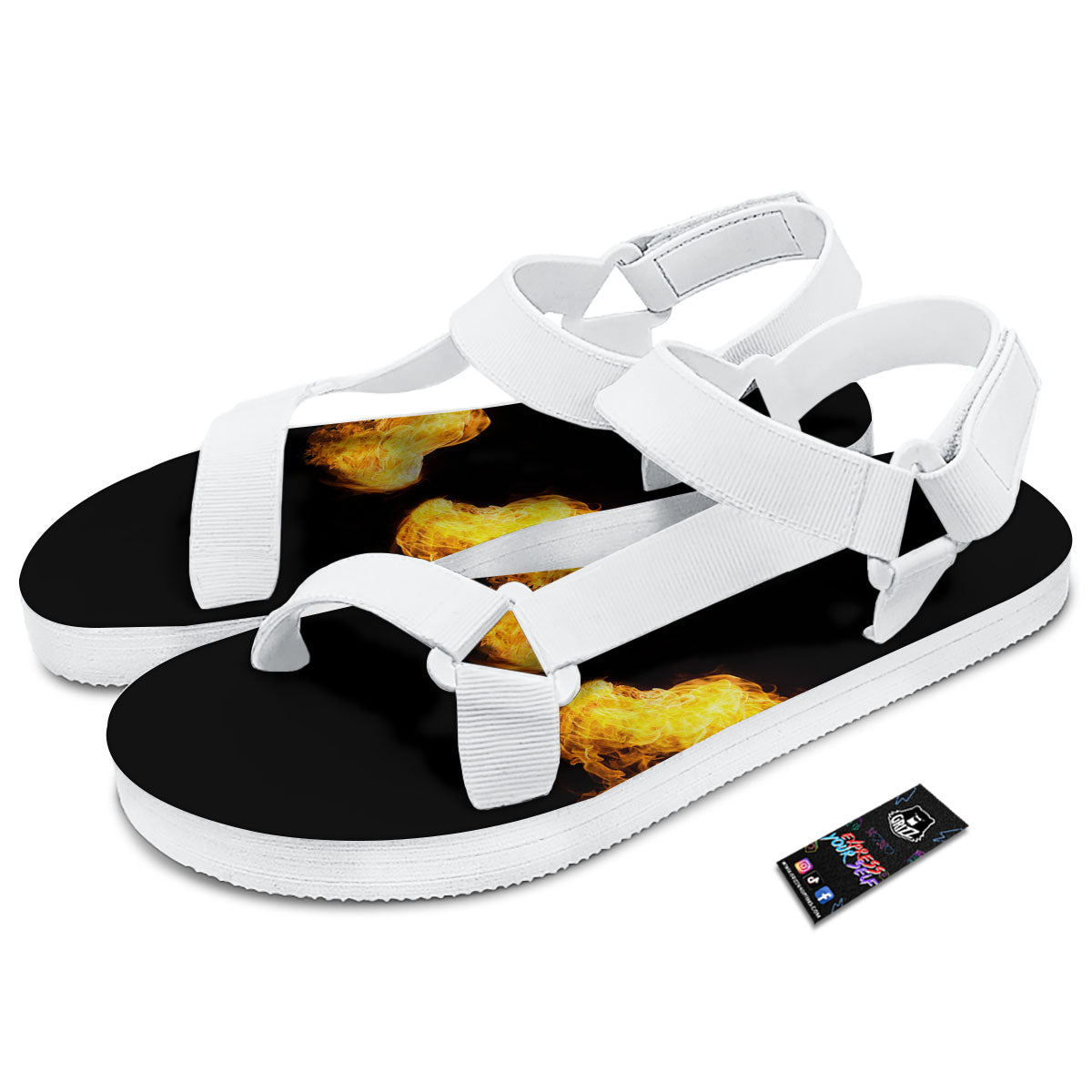 Wings Flame Print White Open Toe Sandals-grizzshop