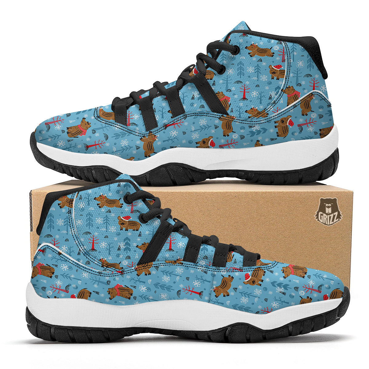 Winter Boar Print Pattern Black Bball Shoes-grizzshop