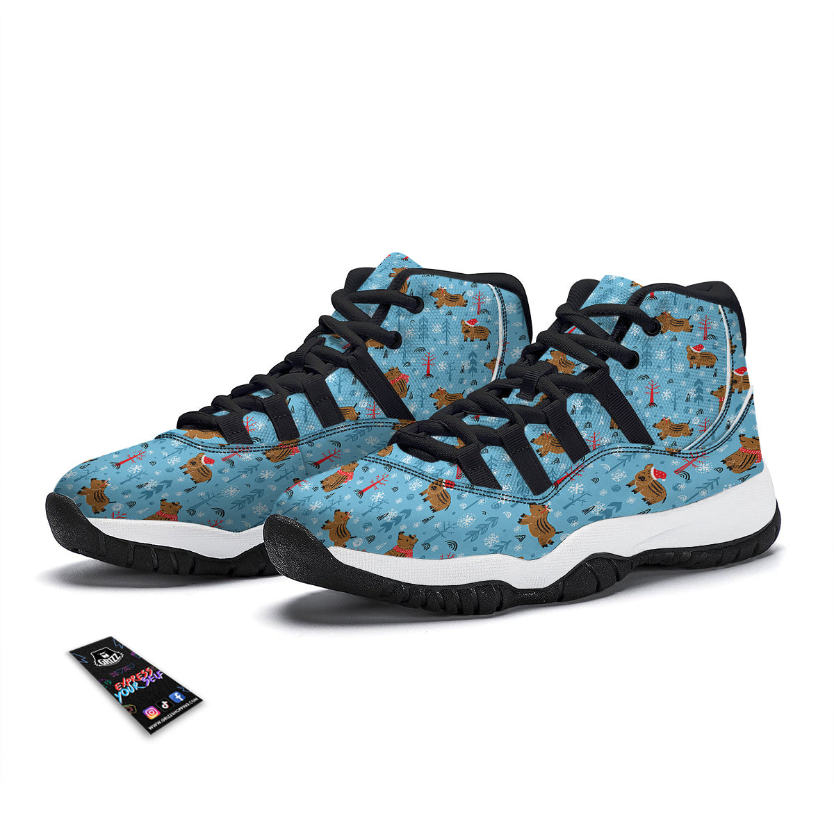 Winter Boar Print Pattern Black Bball Shoes-grizzshop