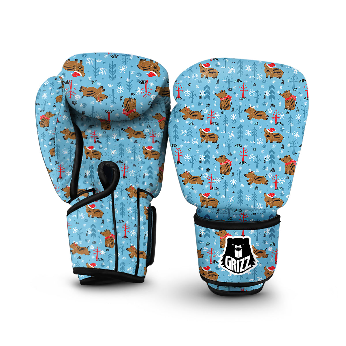 Winter Boar Print Pattern Boxing Gloves-grizzshop