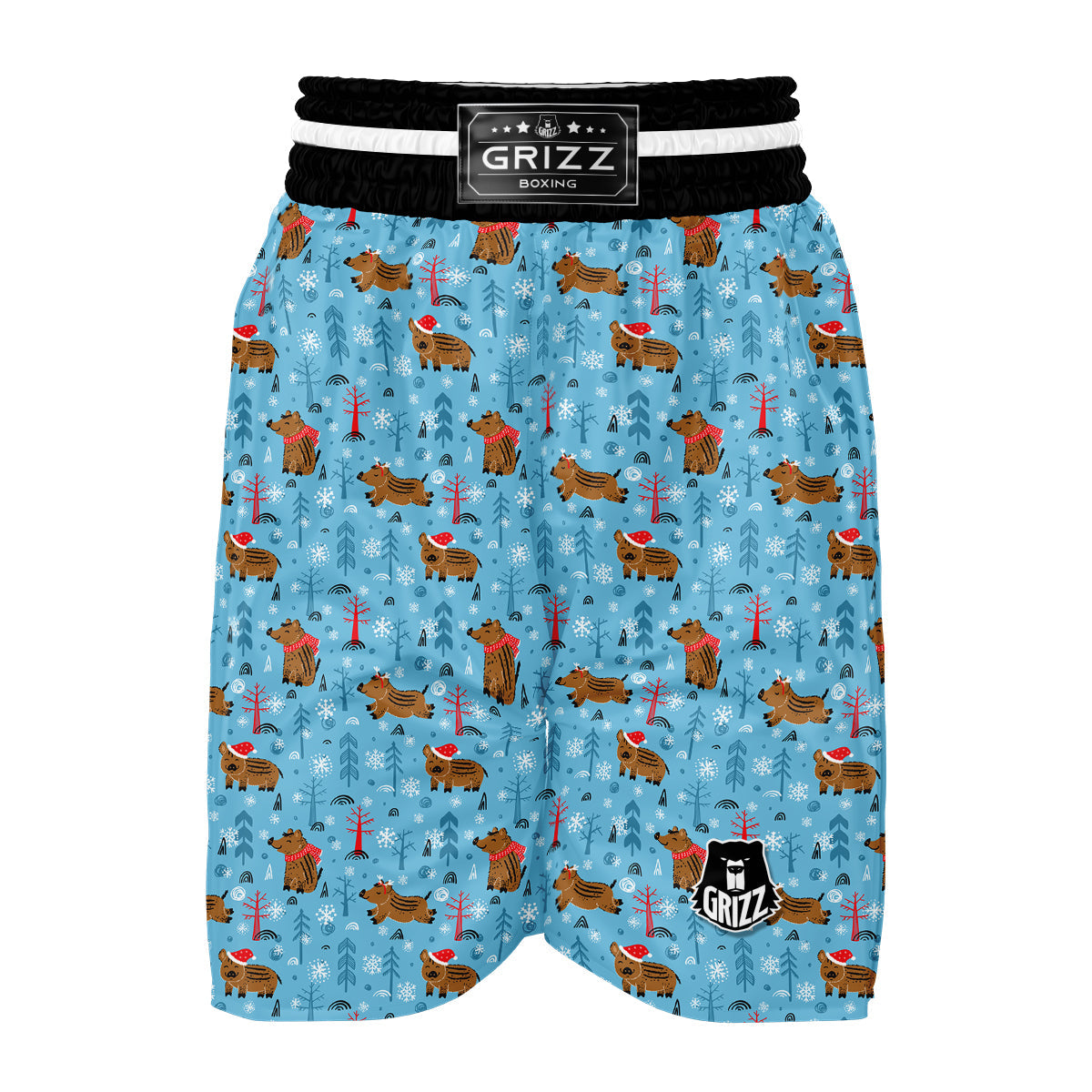 Winter Boar Print Pattern Boxing Shorts-grizzshop