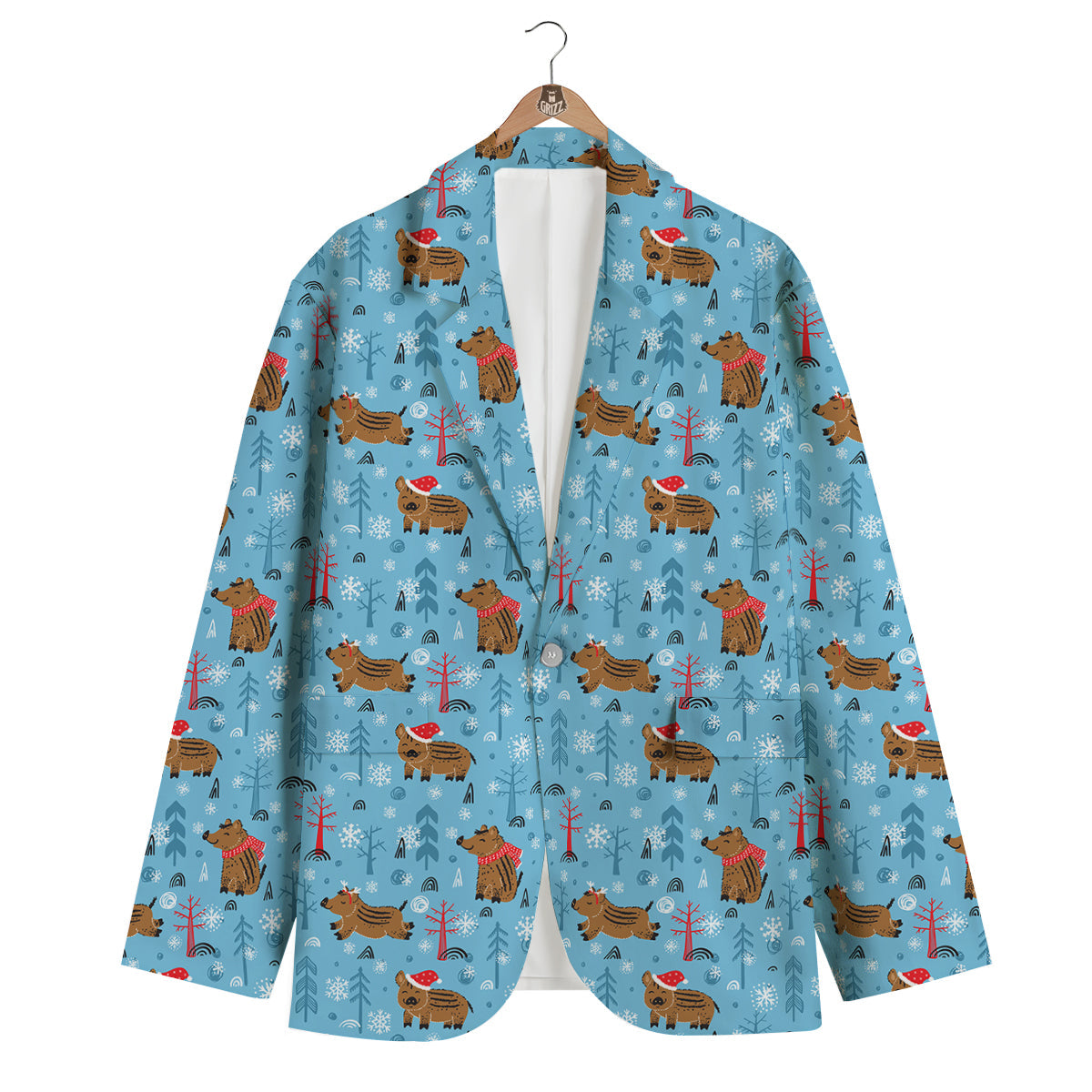 Winter Boar Print Pattern Men's Blazer-grizzshop