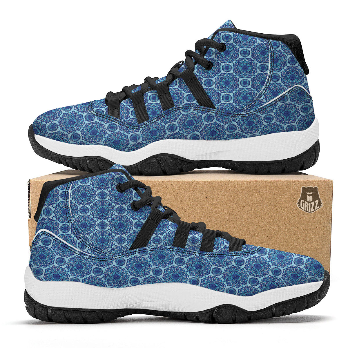 Winter Mandala Blue Print Black Bball Shoes-grizzshop