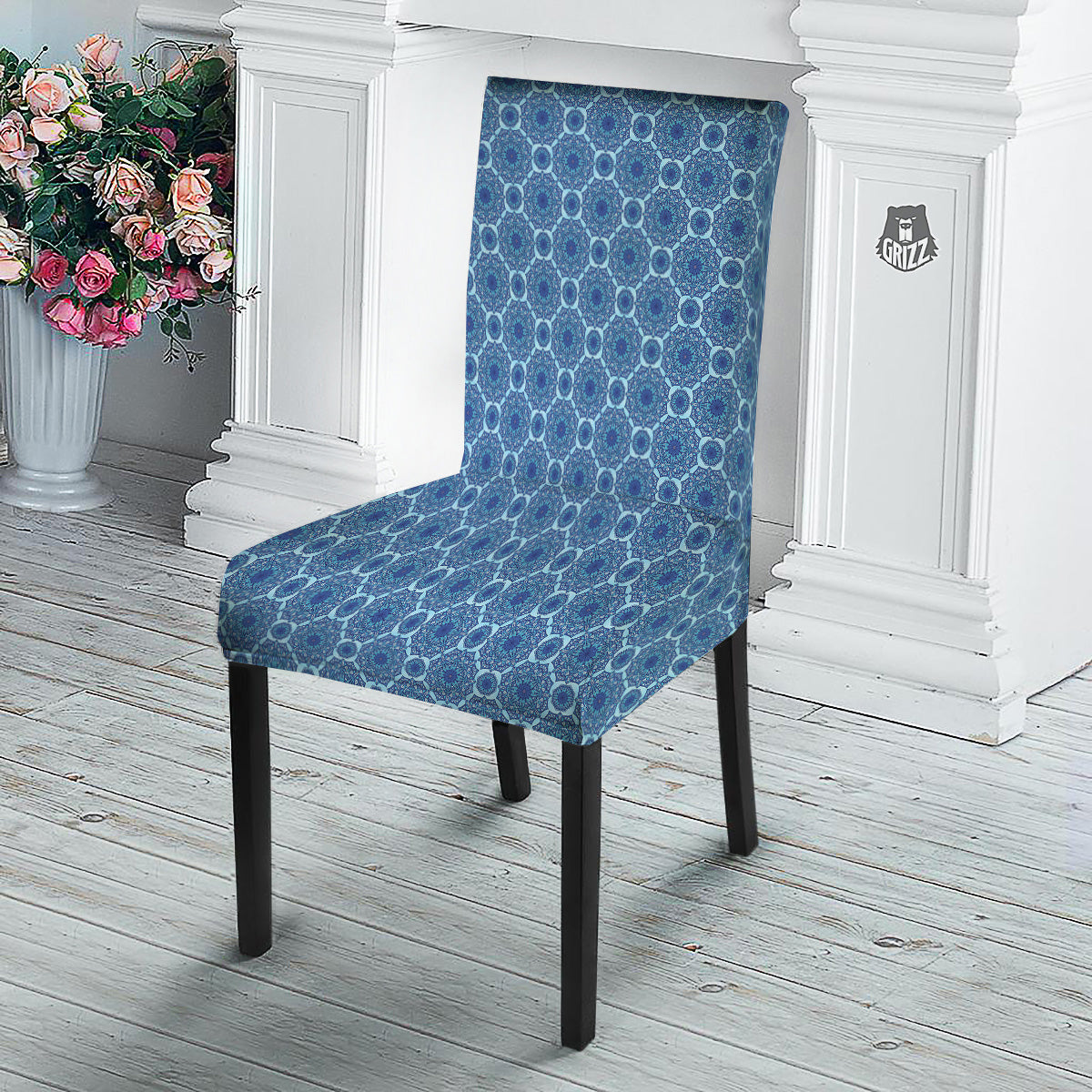 Winter Mandala Blue Print Dining Chair Slipcover-grizzshop