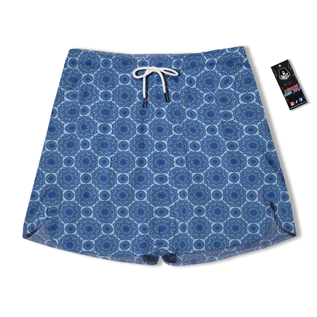 Winter Mandala Blue Print Men's Running Shorts-grizzshop