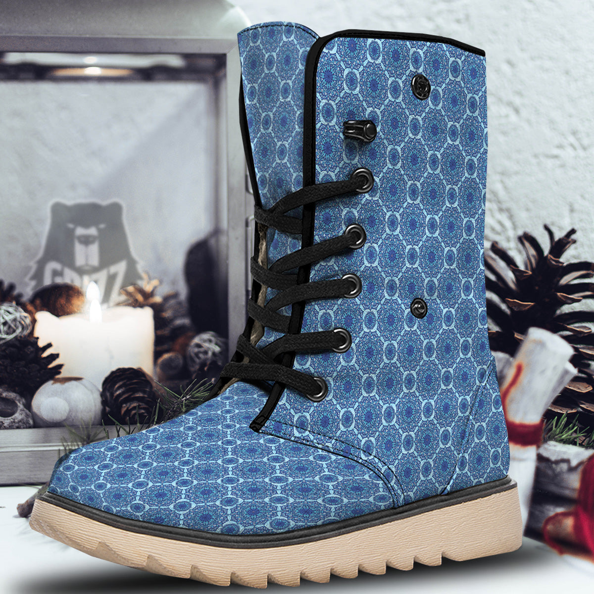 Winter Mandala Blue Print Snow Boots-grizzshop