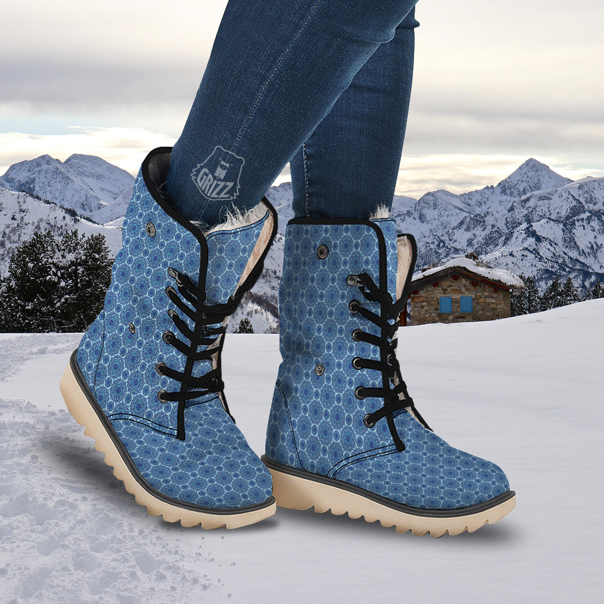 Winter Mandala Blue Print Snow Boots-grizzshop