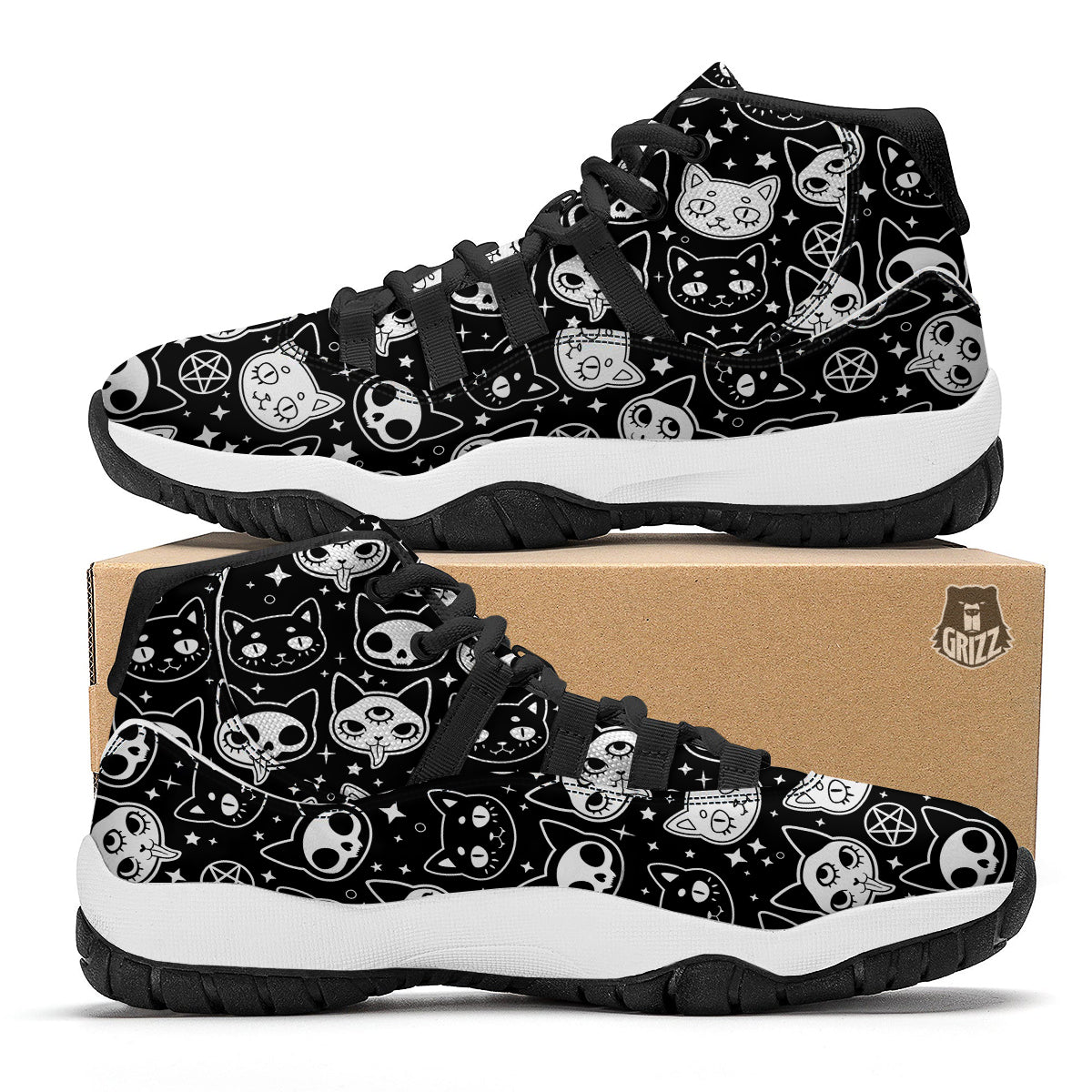Witch And Ghost Black White Print Pattern Black Bball Shoes-grizzshop