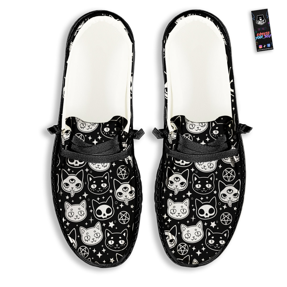 Witch And Ghost Black White Print Pattern Black Loafers-grizzshop