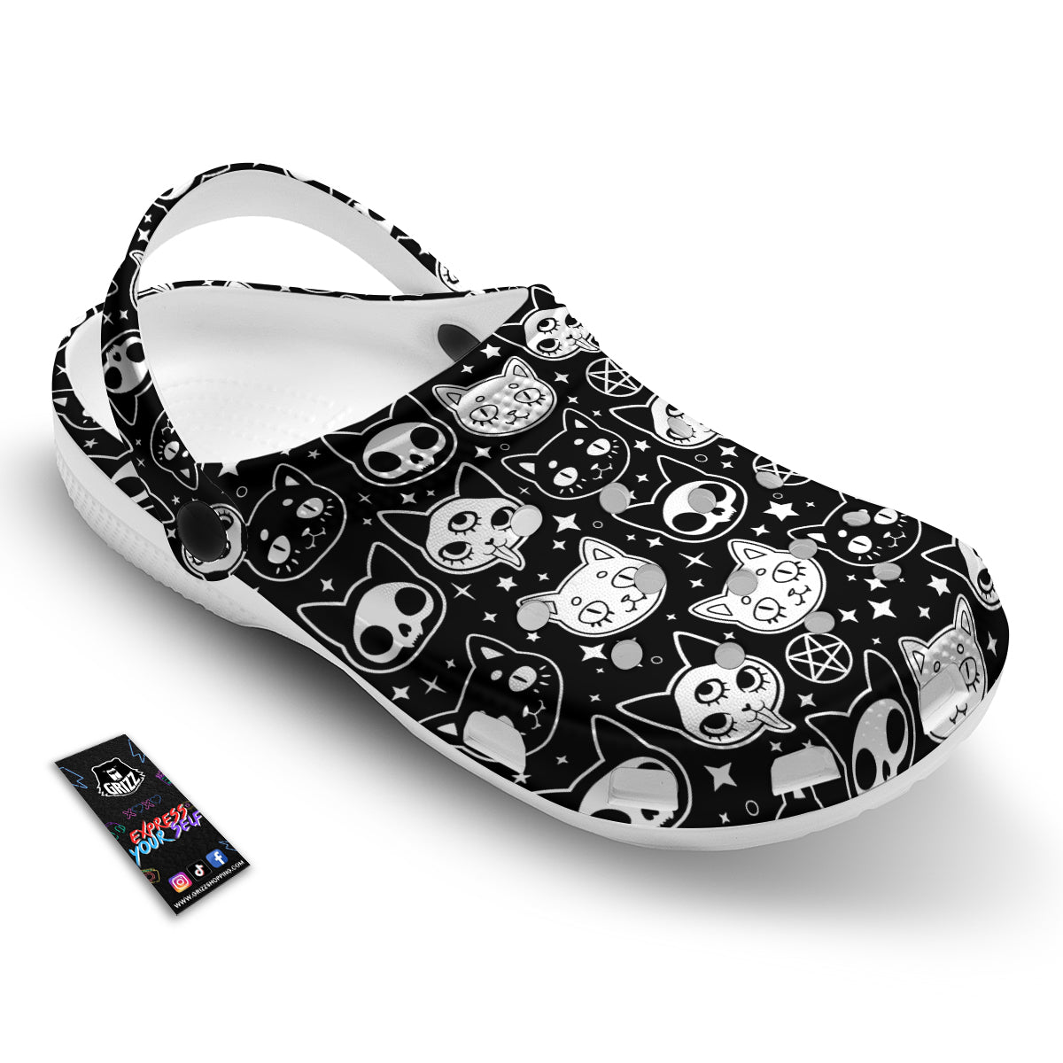 Witch And Ghost Black White Print Pattern Clog-grizzshop