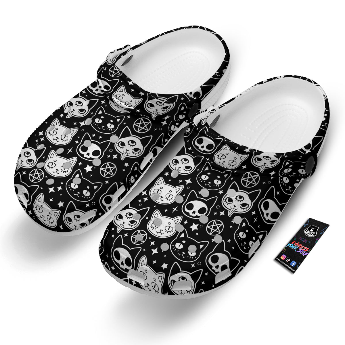 Witch And Ghost Black White Print Pattern Clog-grizzshop