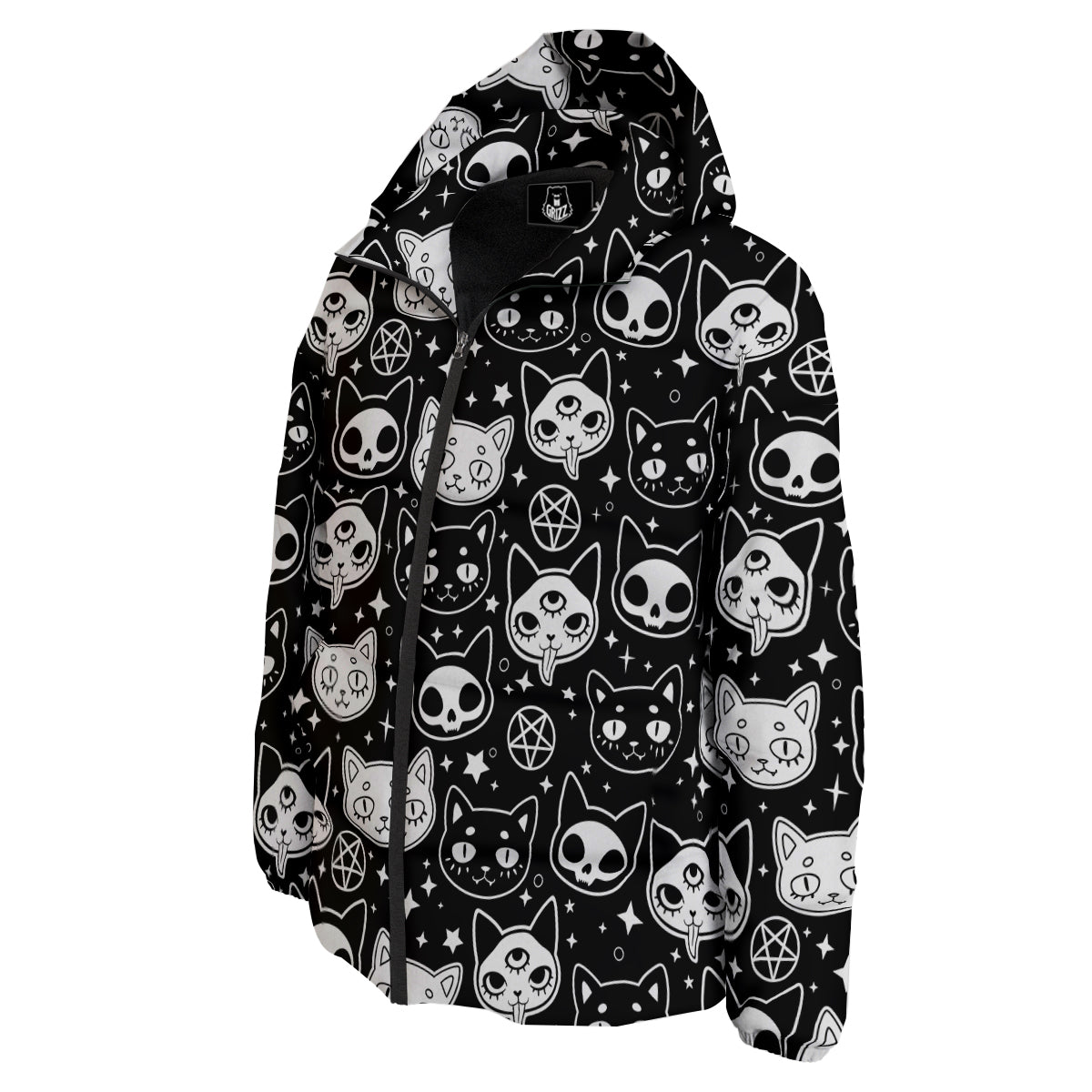 Witch And Ghost Black White Print Pattern Down Jacket-grizzshop