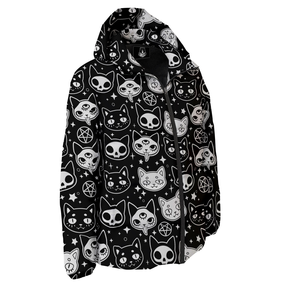 Witch And Ghost Black White Print Pattern Down Jacket-grizzshop