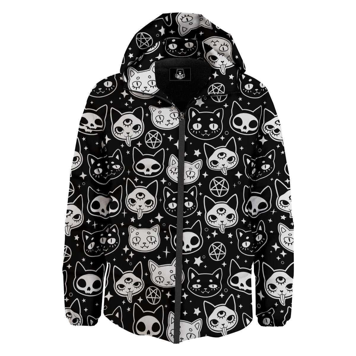 Witch And Ghost Black White Print Pattern Down Jacket-grizzshop