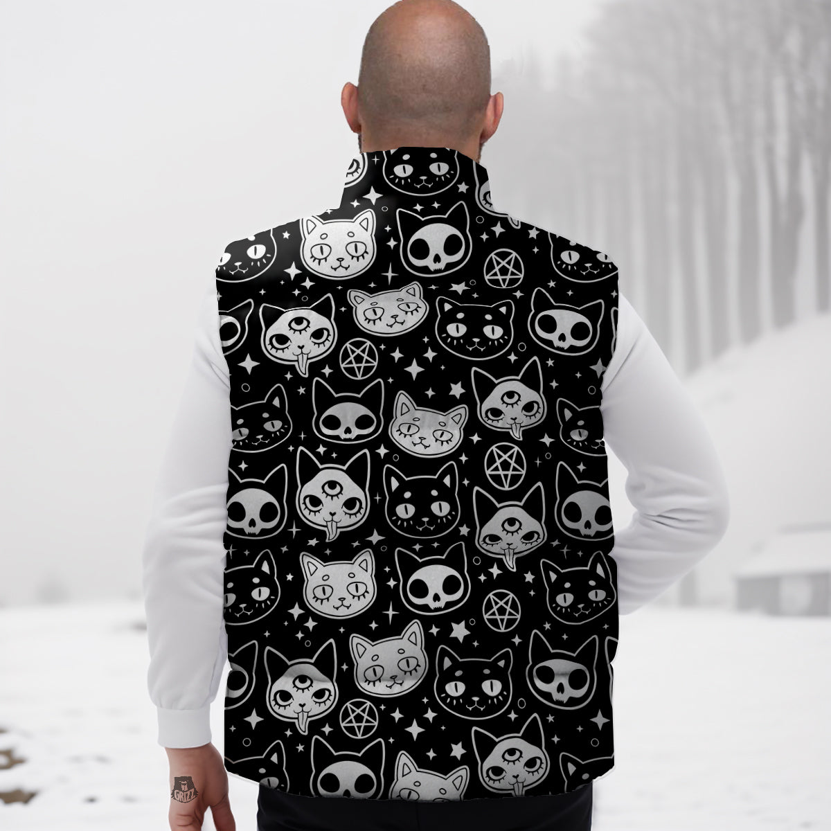 Witch And Ghost Black White Print Pattern Down Vest