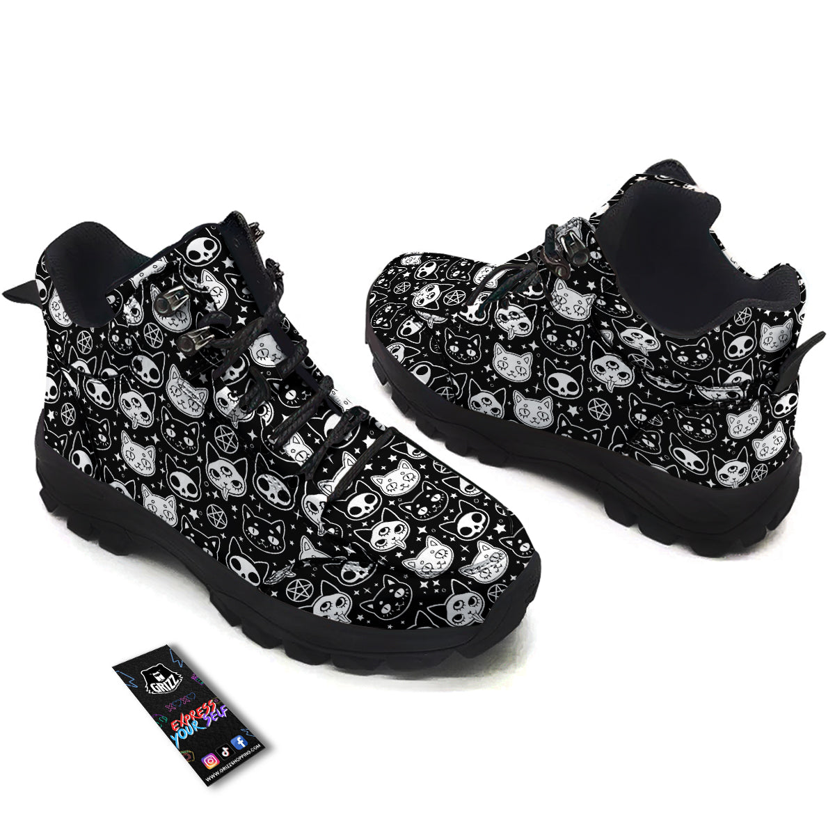 Witch And Ghost Black White Print Pattern Hiking Shoes-grizzshop