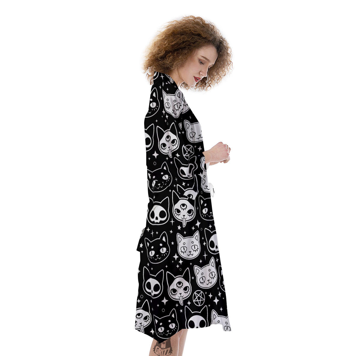 Witch And Ghost Black White Print Pattern Kimono-grizzshop