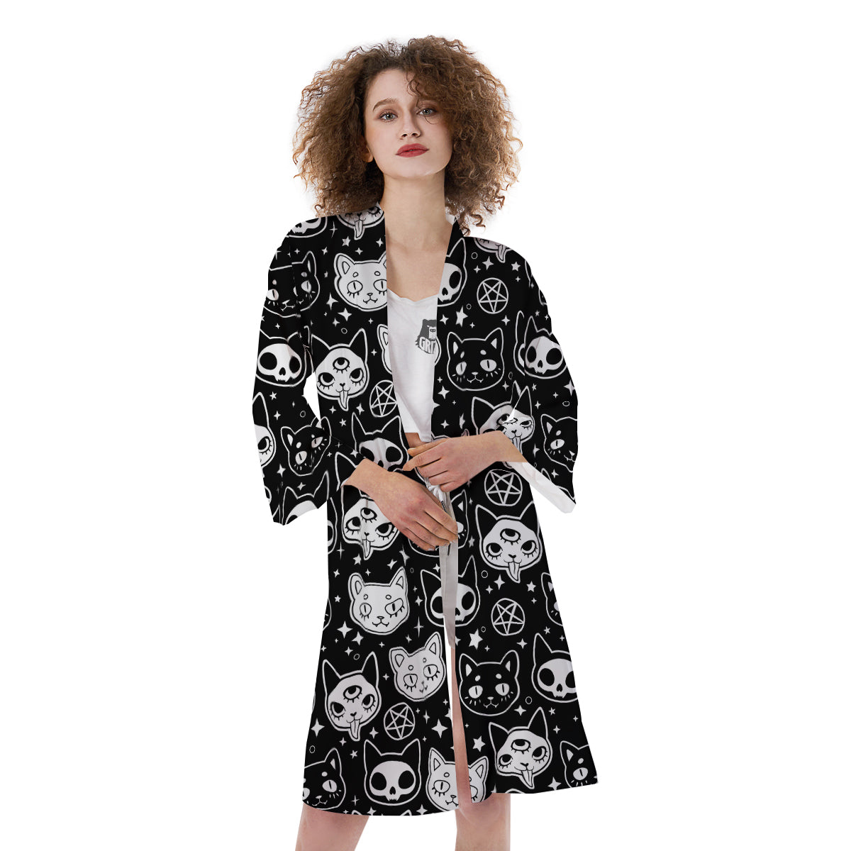 Witch And Ghost Black White Print Pattern Kimono-grizzshop