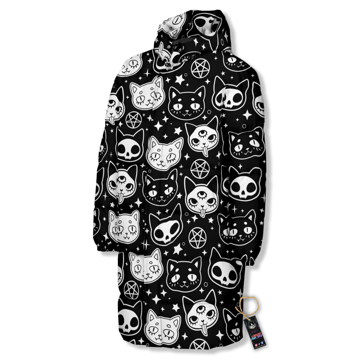 Witch And Ghost Black White Print Pattern Long Down Jacket-grizzshop