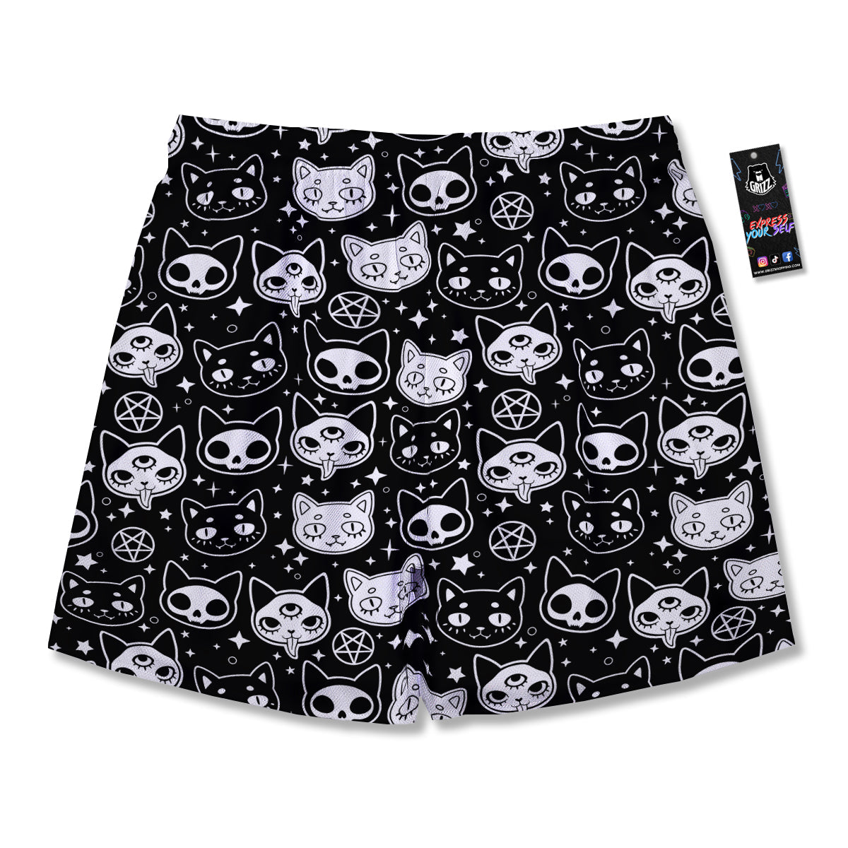 Witch And Ghost Black White Print Pattern Men's Running Shorts-grizzshop