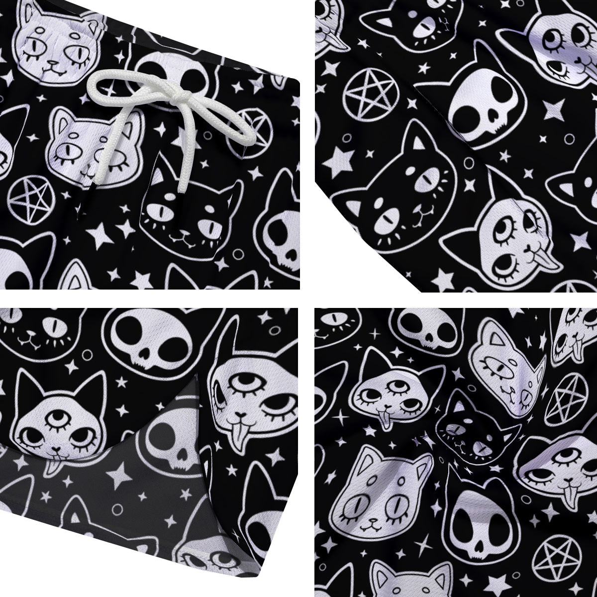 Witch And Ghost Black White Print Pattern Men's Running Shorts-grizzshop