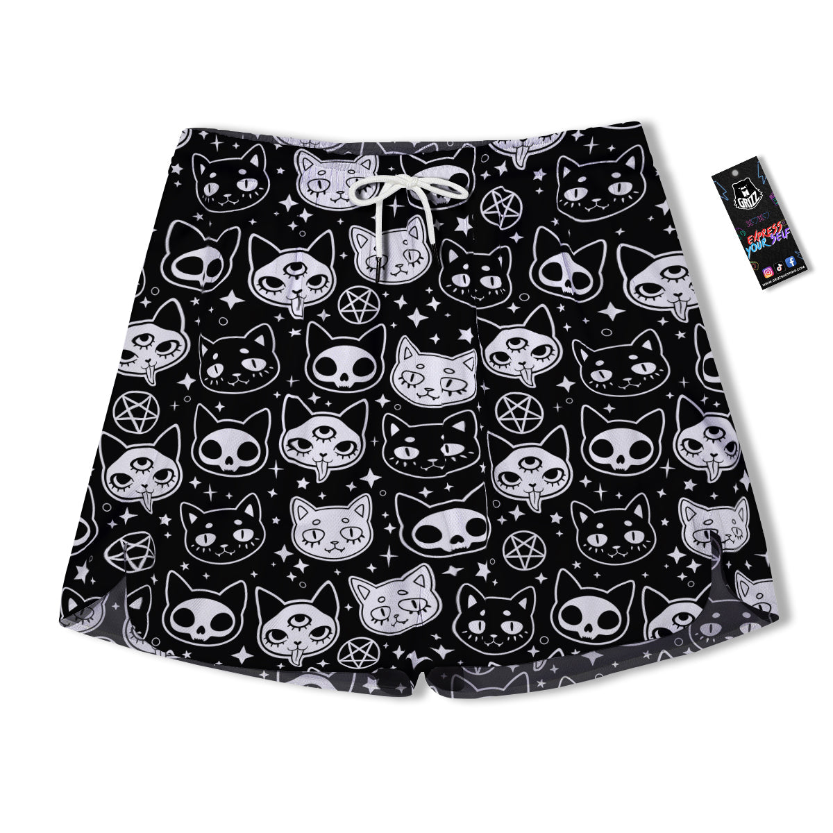 Witch And Ghost Black White Print Pattern Men's Running Shorts-grizzshop