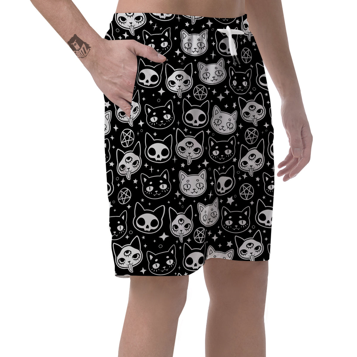 Witch And Ghost Black White Print Pattern Men's Shorts-grizzshop