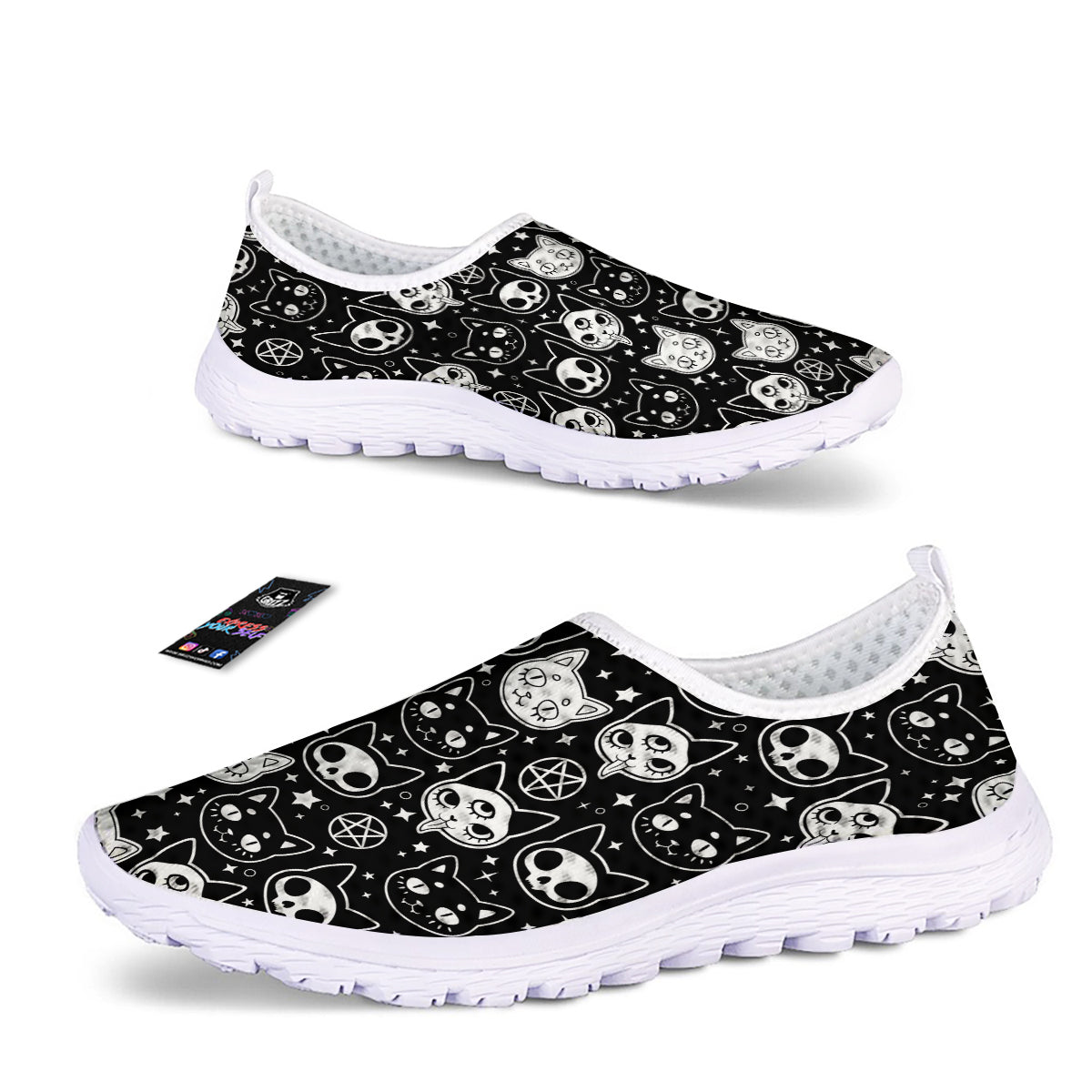 Witch And Ghost Black White Print Pattern Nurse Shoes-grizzshop