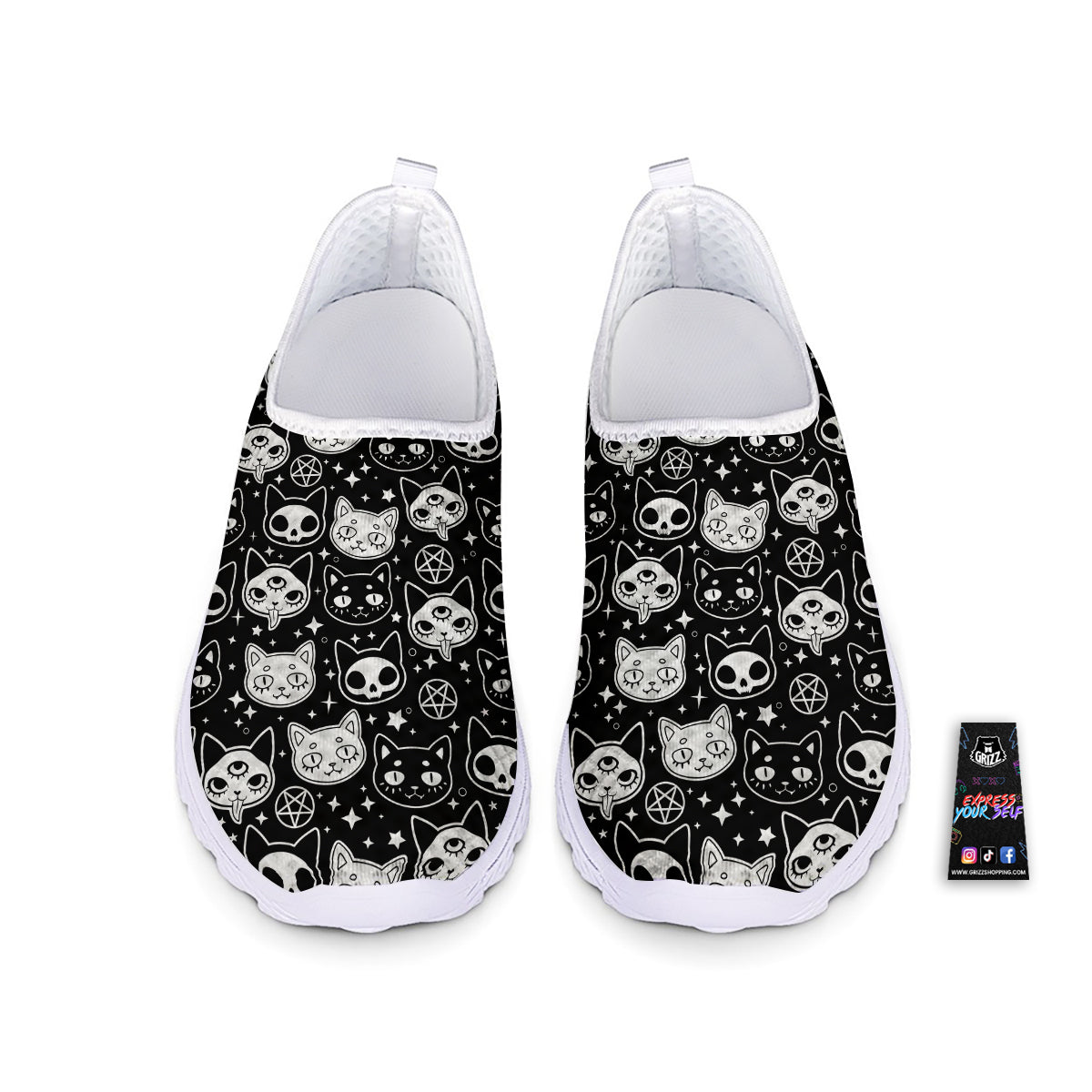 Witch And Ghost Black White Print Pattern Nurse Shoes-grizzshop