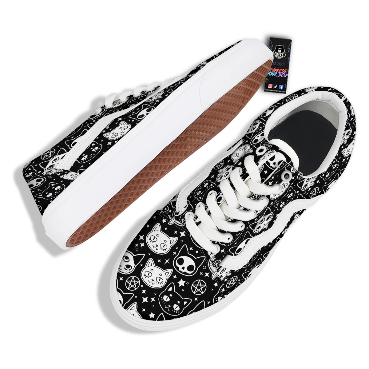 Witch And Ghost Black White Print Pattern Skate Shoes-grizzshop