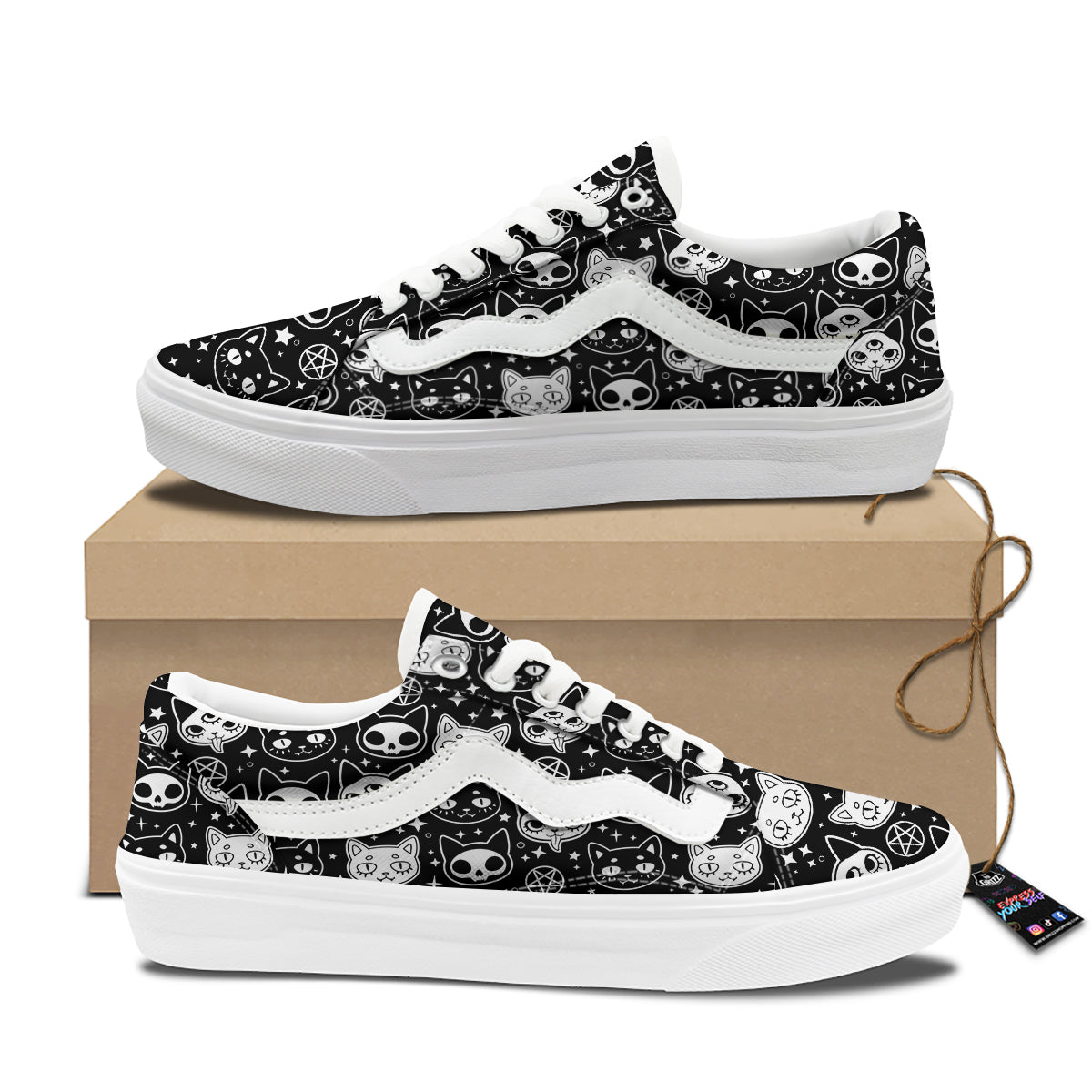 Witch And Ghost Black White Print Pattern Skate Shoes-grizzshop