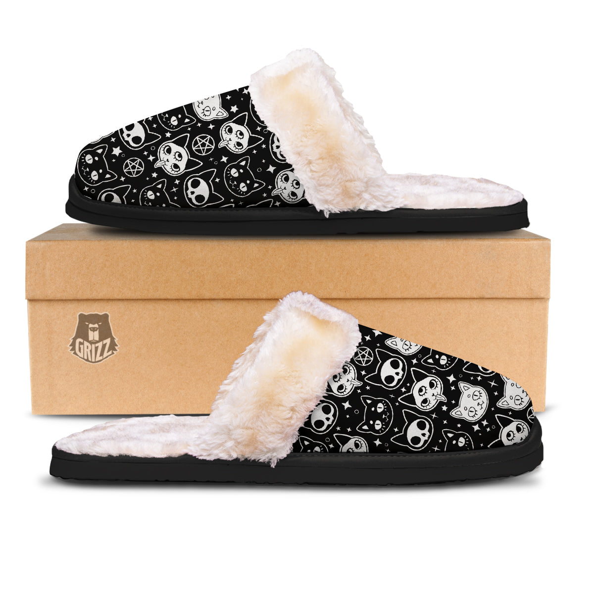 Witch And Ghost Black White Print Pattern Slippers-grizzshop
