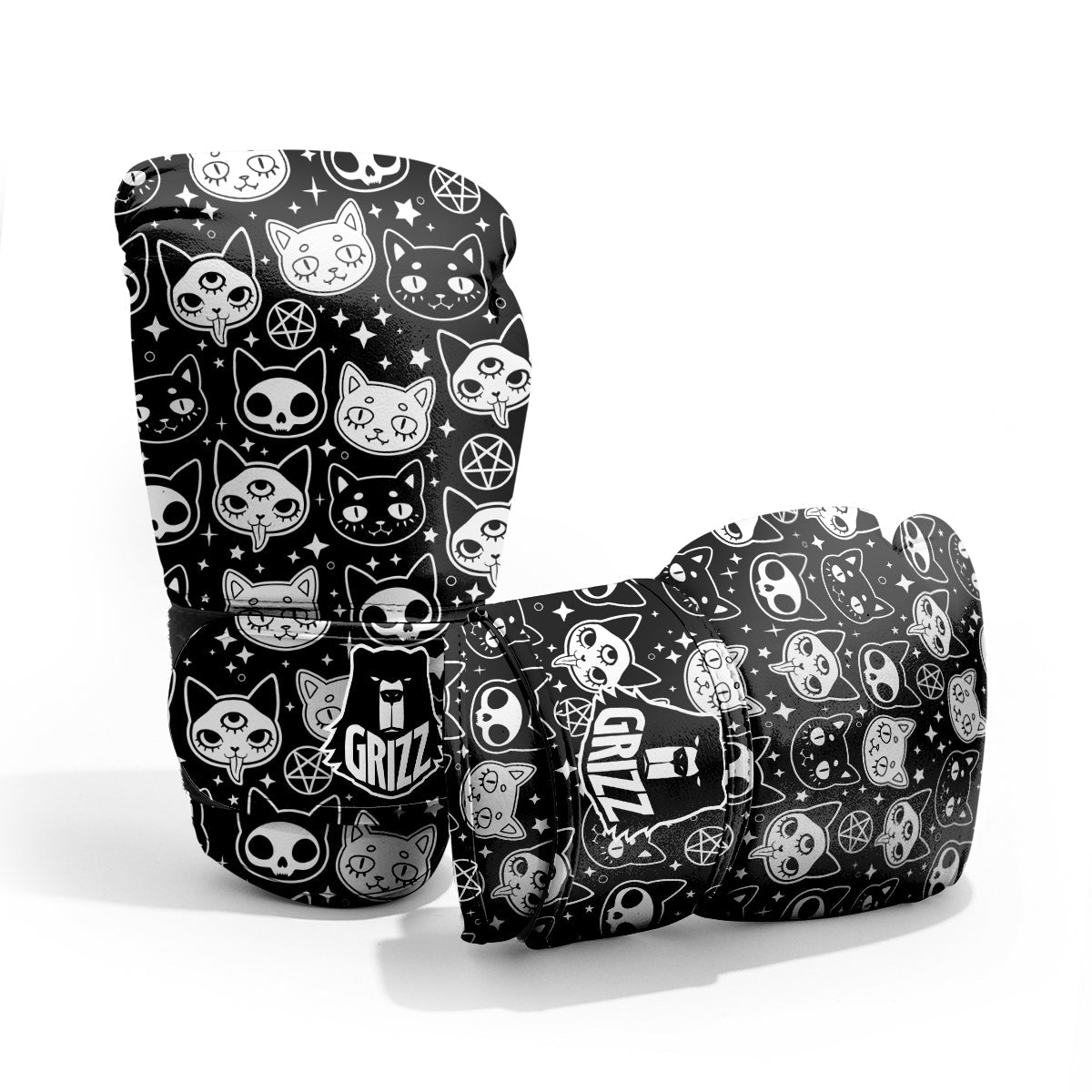 Witch And Ghost Black White Print Pattern Pro Boxing Glove