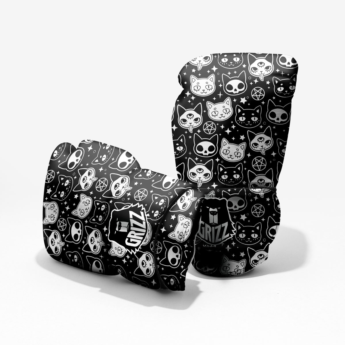 Witch And Ghost Black White Print Pattern Pro Boxing Glove