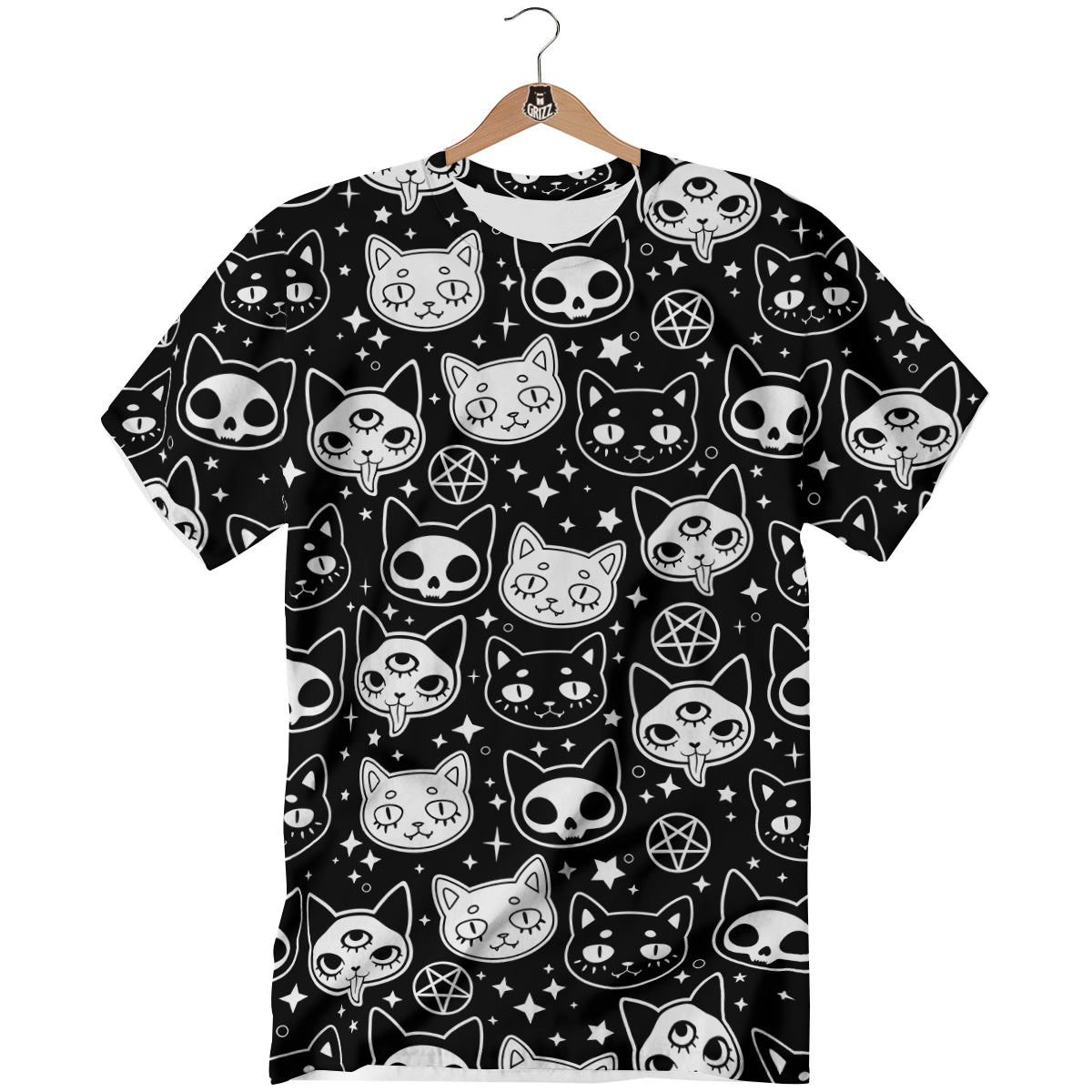 Witch And Ghost Black White Print Pattern T-Shirt-grizzshop