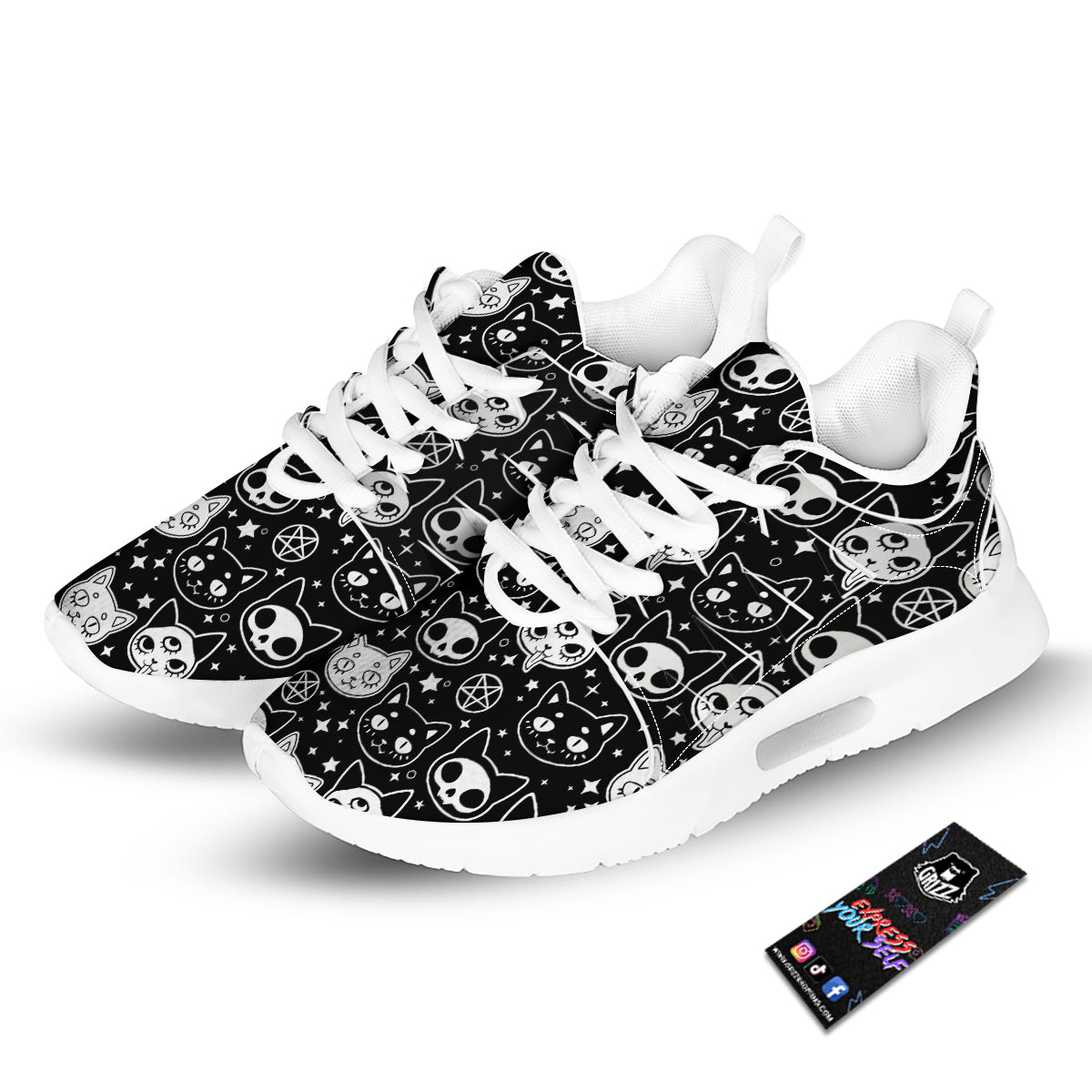 Witch And Ghost Black White Print Pattern Tennis Shoes-grizzshop