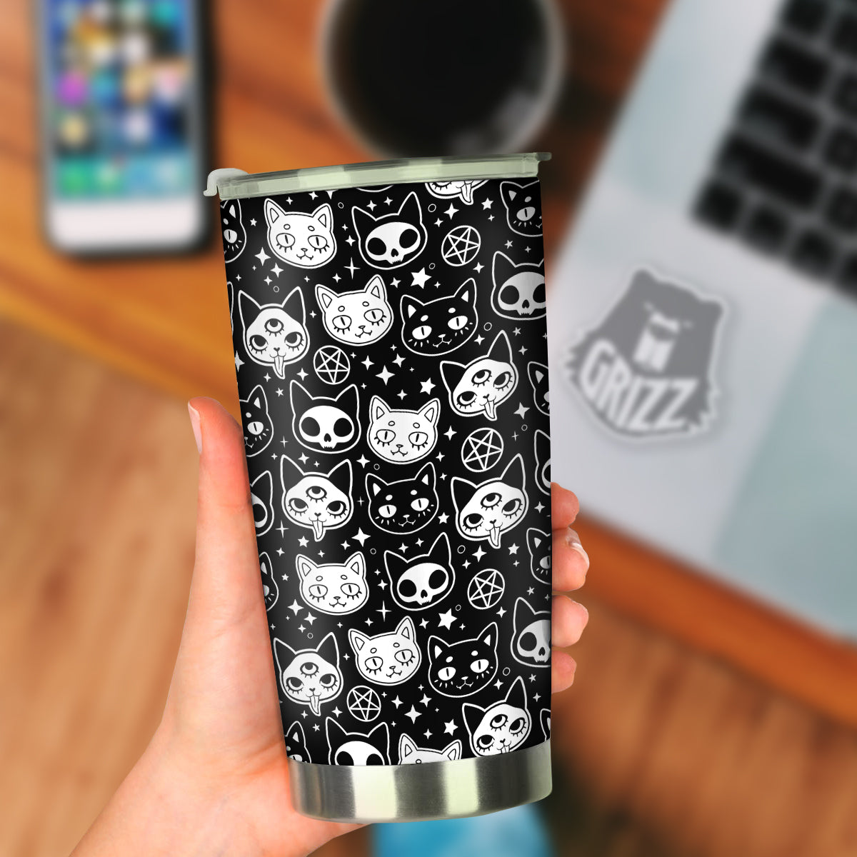 Witch And Ghost Black White Print Pattern Tumbler-grizzshop