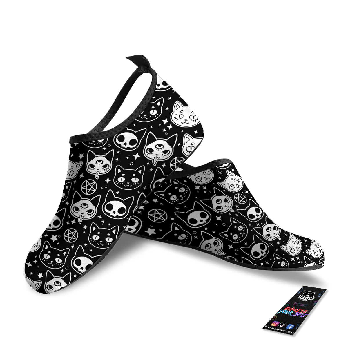 Witch And Ghost Black White Print Pattern Water Shoes-grizzshop