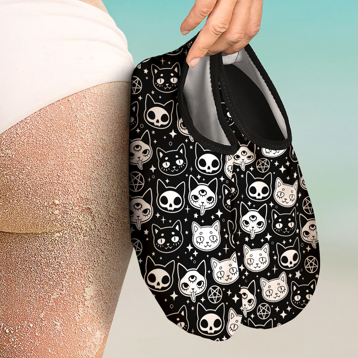 Witch And Ghost Black White Print Pattern Water Shoes-grizzshop