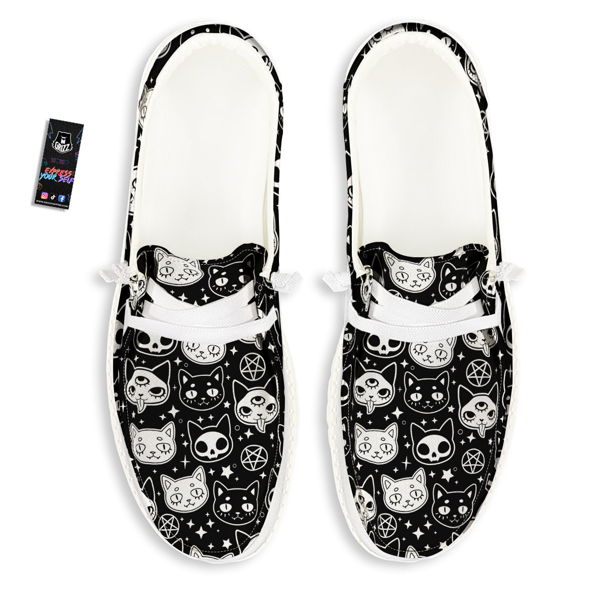 Witch And Ghost Black White Print Pattern White Loafers-grizzshop