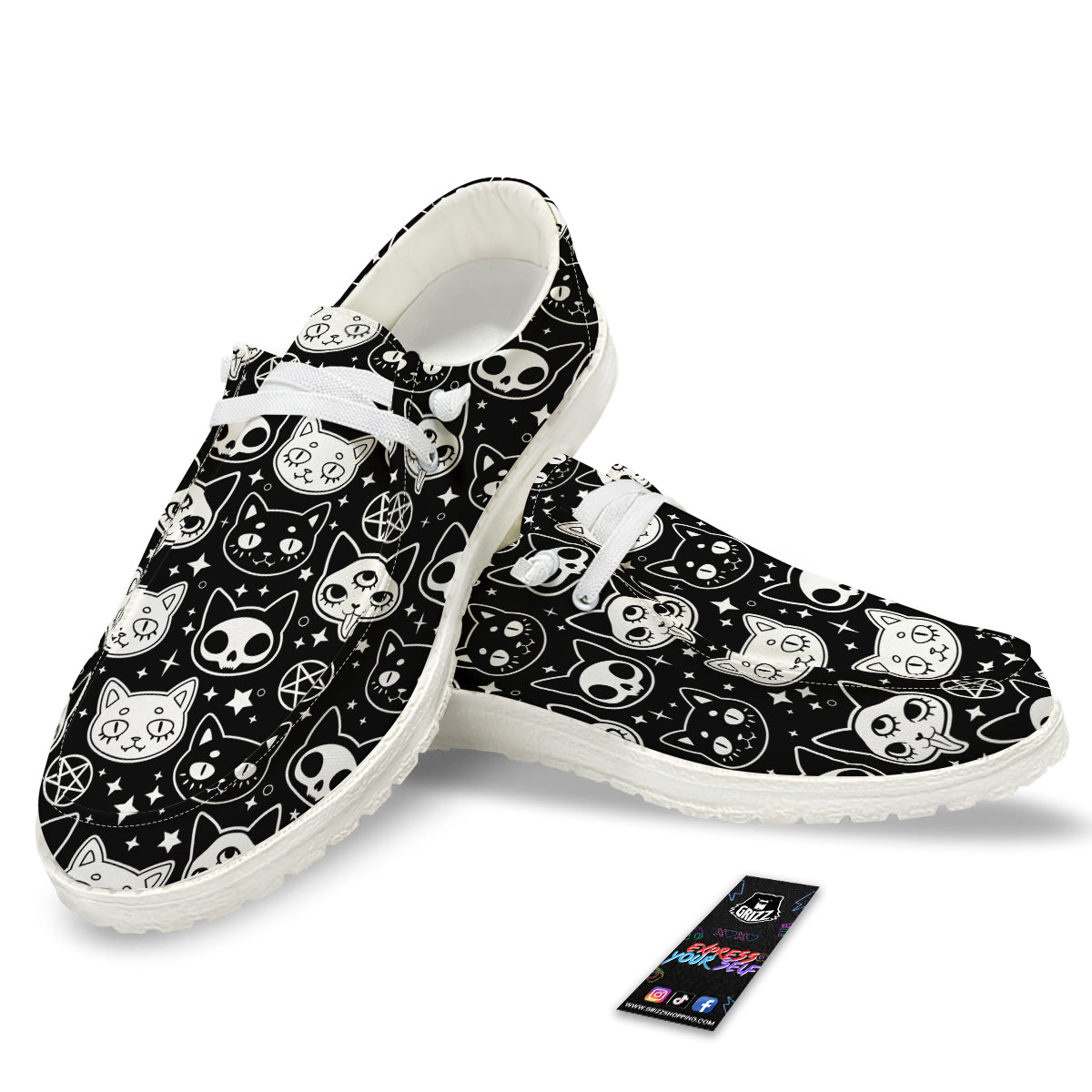 Witch And Ghost Black White Print Pattern White Loafers-grizzshop