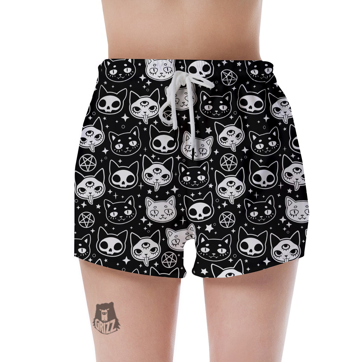 Witch And Ghost Black White Print Pattern Women's Shorts-grizzshop