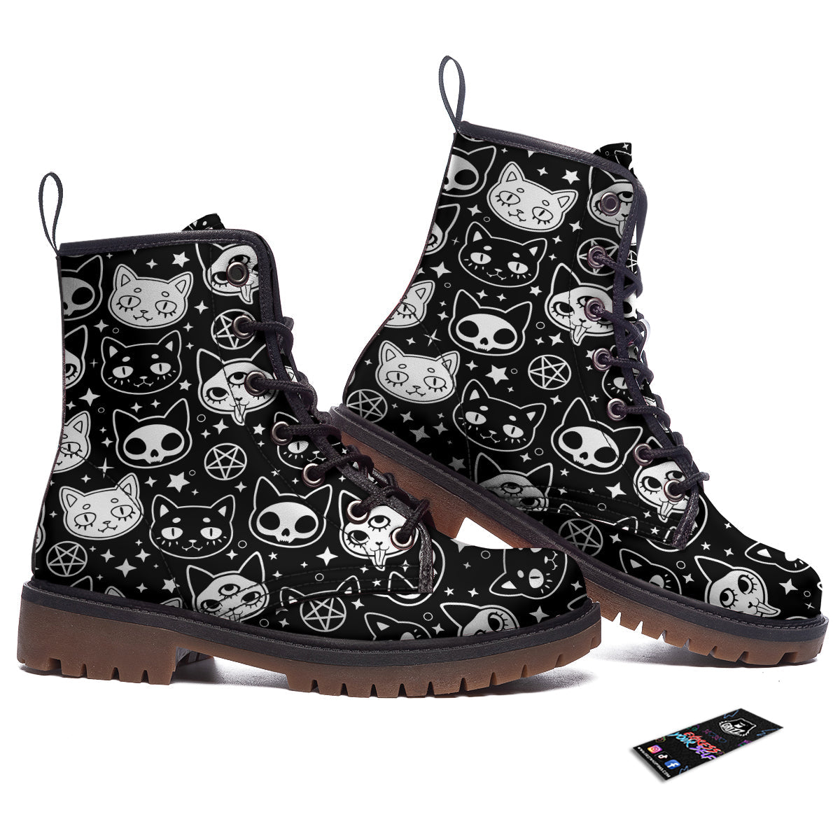 Witch And Ghost Black White Print Pattern Work Boots-grizzshop