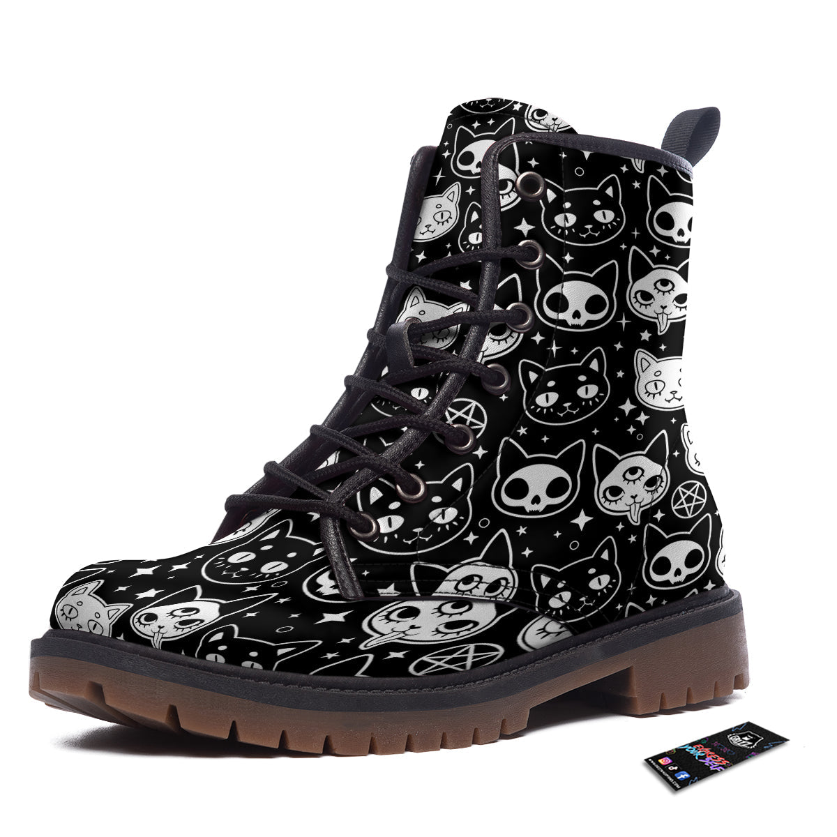 Witch And Ghost Black White Print Pattern Work Boots-grizzshop