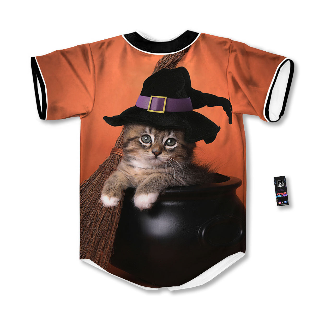 Witch Cat Halloween Cute Print Baseball Jersey-grizzshop
