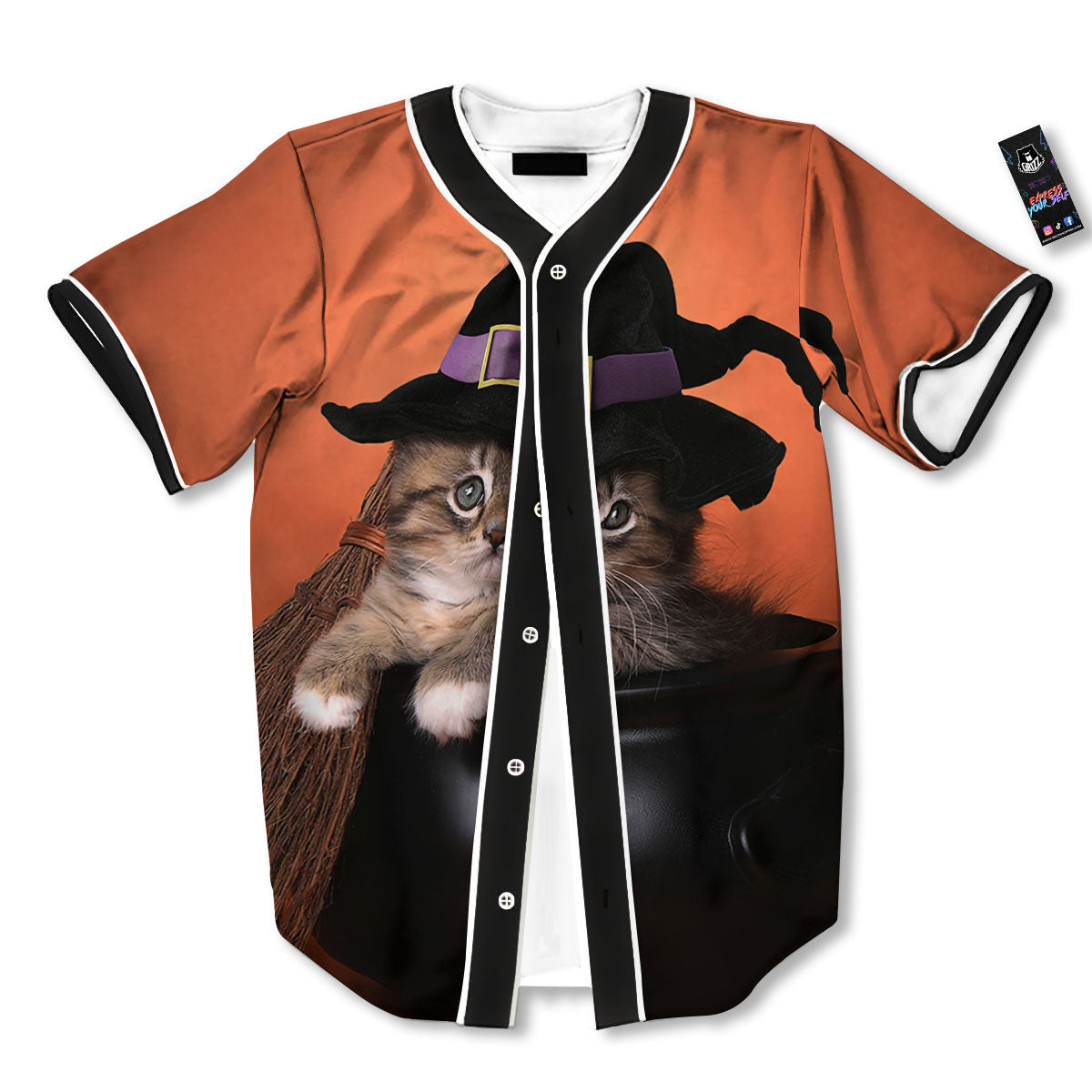 Witch Cat Halloween Cute Print Baseball Jersey-grizzshop