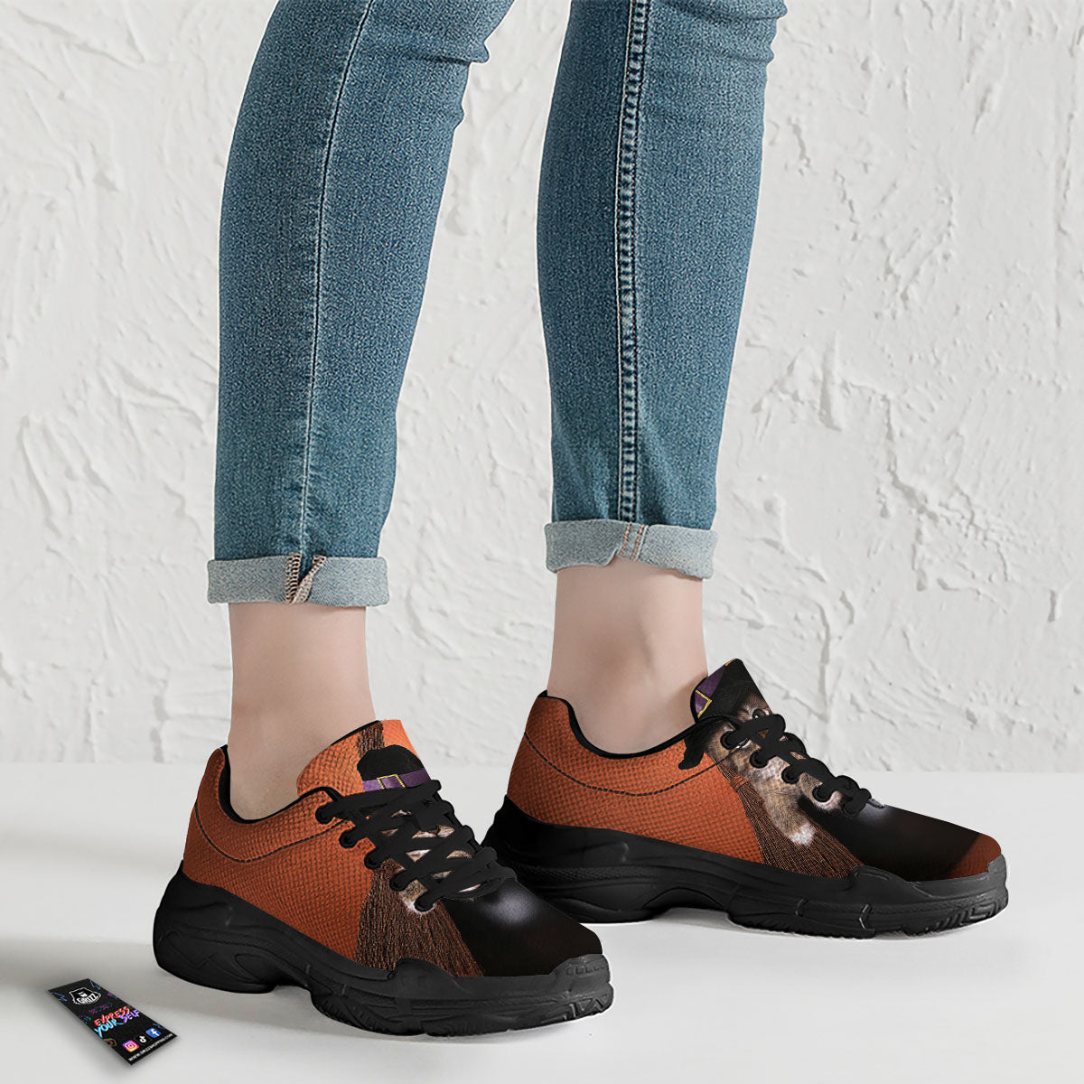 Witch Cat Halloween Cute Print Black Chunky Shoes-grizzshop